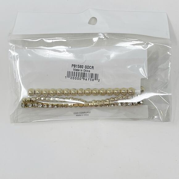 New Tell Your Tale Set of 3 Bracelets Gold Tone Beaded Rhinestone Boho Stackable - Picture 2 of 4